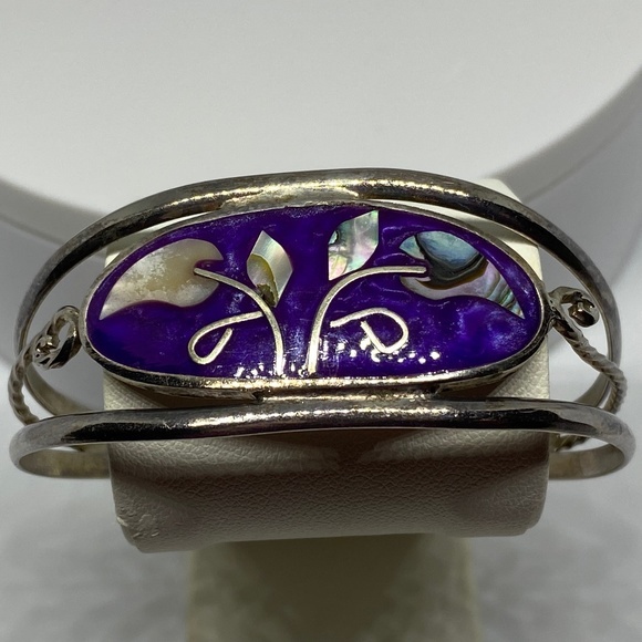 💋 Silver Mother of Pearl & Abalone Cuff Bracelet - Picture 1 of 5